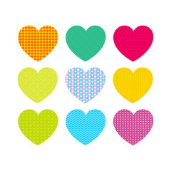 Beautiful colored hearts with different patterns
