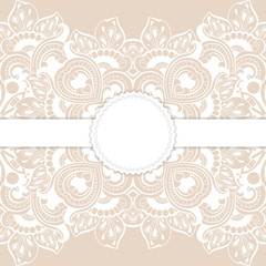 greeting card with lace for wedding, birthday and other holidays. Vector round frame. 