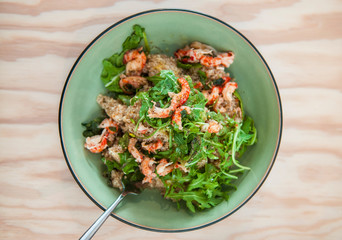 Quinoa Arugula Salad with shrimps