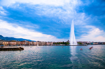 Jet d'eau foutain, the symbol of Geneva, Switzerland