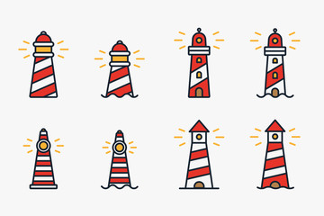 Lighthouse Beacon Sea Light Sign Symbol Minimalistic Color Flat Line Stroke Vector Icon