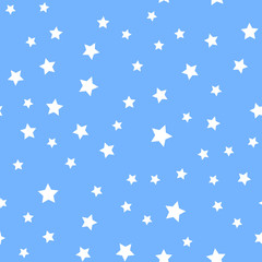 Seamless pattern with white stars on blue background. Vector