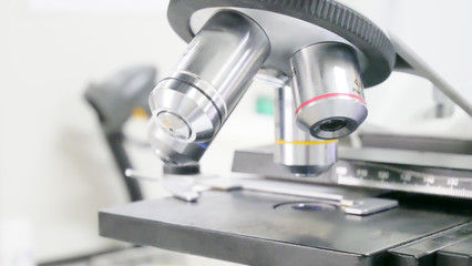 microscope medical equipment in laboratory.
