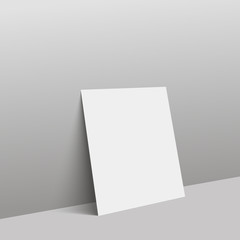 Naklejka premium White sheet leaning against a grey wall. Vector illustration. Mock up
