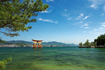 Torii classique japonais, les pieds dans l'eau 