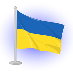 Flag of Ukraine flapping on the wind. Icon for your design isolated on blue background in cartoon style for Independence Day. Vector illustration. Holiday Collection.