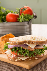Ham Turkey Sandwich With Lettuce and Tomatoes