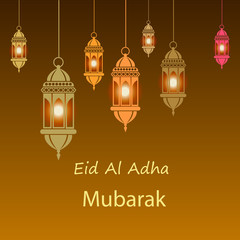 Fototapeta premium Islamic Festival of Sacrifice, Eid Al Adha Mubarak Greeting Card. Vector background