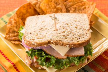 Turkey and Ham Healthy Lunch Sandwich on Wheat Bread