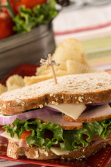 Ham and Turkey Sandwich Healthy Lunch with Chips