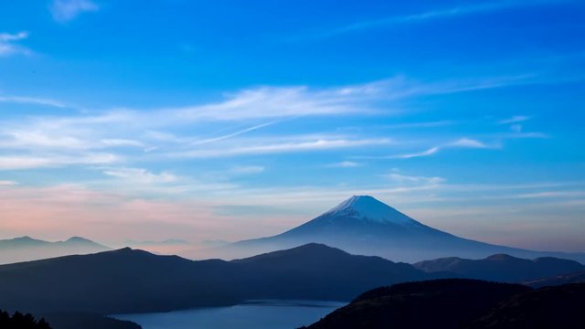 冬の富士山と芦ノ湖（タイムラプス映像）