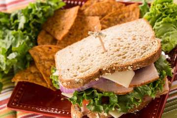 Delicious Healthy Lunch Sandwich Turkey Ham and Lettuce
