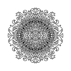 Abstract mandala ornament. Asian pattern. Black and white authentic background. Vector illustration.