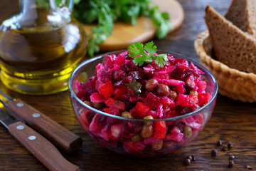 Vinegret- traditional Russian beet salad and vegetables.