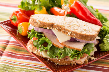 Healthy Food Turkey Ham Sandwich With Sweet Peppers