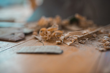wood shavings on the floor