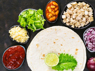 mexican tortilla with mix of ingredients