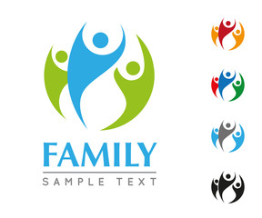 Family Company Logo Template with happy people jumping or dancing