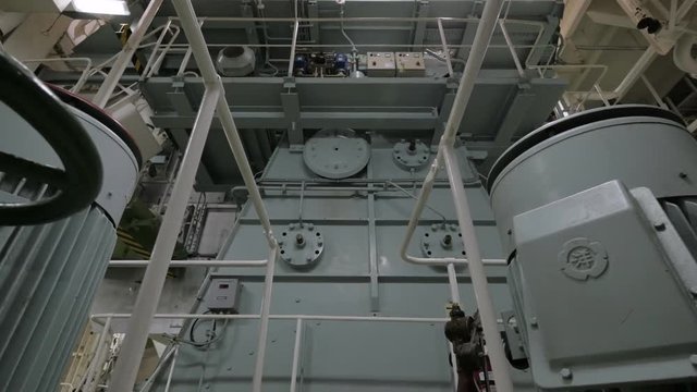 Marine diesel in engine room of ship