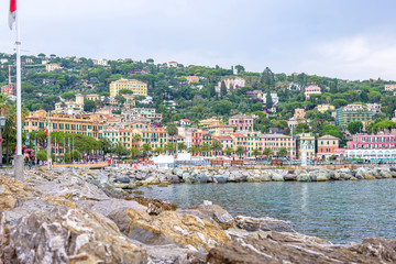 Fototapeta premium Beautiful daylight view to water and Santa Margherita Ligure city. Italy near Cinque Terre