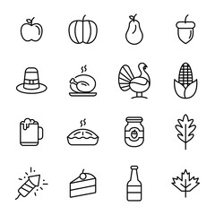 Thanksgiving Day Icon Holiday Line Pack Set