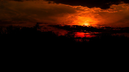 Orange and red sunset in country