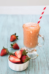 strawberries with Smoothie in Glass Mug
