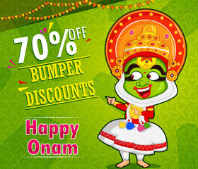 Kathakali dancer offering shopping sale for Onam festival of Kerala