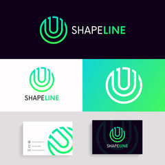 Abstract U logo linear icon circle sign vector design. Company letter logotype with business card. © t1m0n344