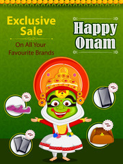 Kathakali dancer offering shopping sale for Onam festival of Kerala