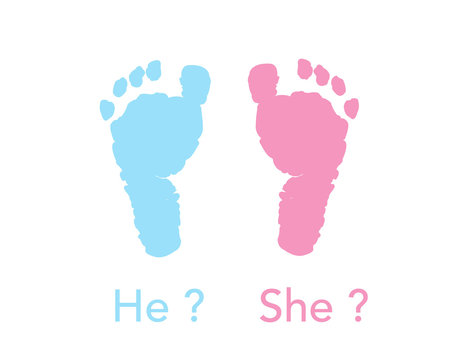 Baby foot prints. Baby gender reveal. Pink and blue foot prints background