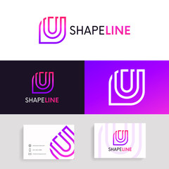 Abstract U logo icon linear sign vector design. Company logotype with business card.