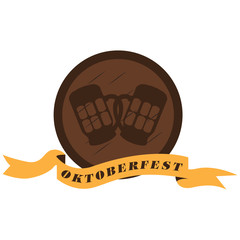 Isolated label with a pair of beer mugs, Oktoberfest vector illustration