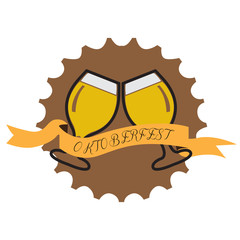 Isolated label with a pair of beer glasses, Oktoberfest Vector illustration
