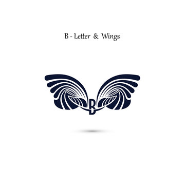 B-letter sign and angel wings.Monogram wing vector logo template.Classic emblem.