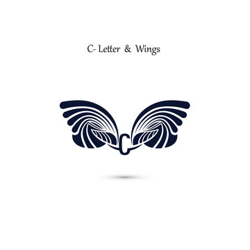 C-letter sign and angel wings.Monogram wing vector logo template.Classic emblem.