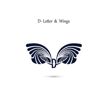 D-letter sign and angel wings.Monogram wing vector logo template.Classic emblem.