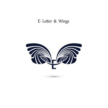 E-letter sign and angel wings.Monogram wing vector logo template.Classic emblem.