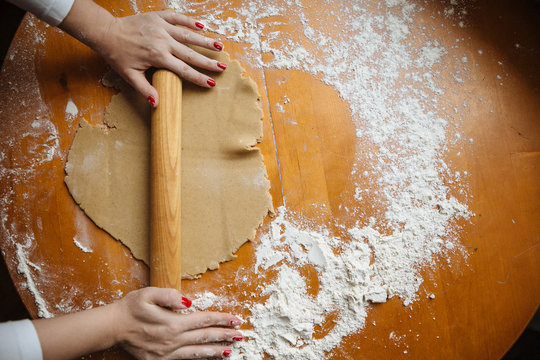 From above shot of rolling out dough