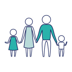 color blue silhouette of sections pictogram parents with a girl and little boy holding hands vector illustration