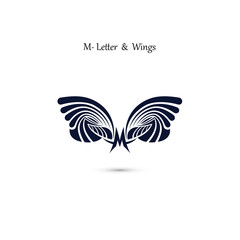 Obraz premium M-letter sign and angel wings.Monogram wing vector logo template.Classic emblem.