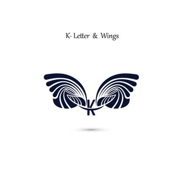 K-letter sign and angel wings.Monogram wing vector logo template.Classic emblem.