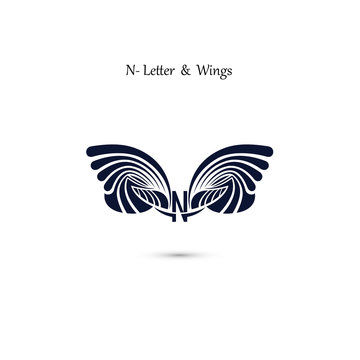 N-letter sign and angel wings.Monogram wing vector logo template.Classic emblem.