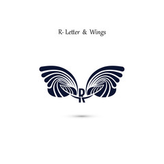 R-letter sign and angel wings.Monogram wing vector logo template.Classic emblem.