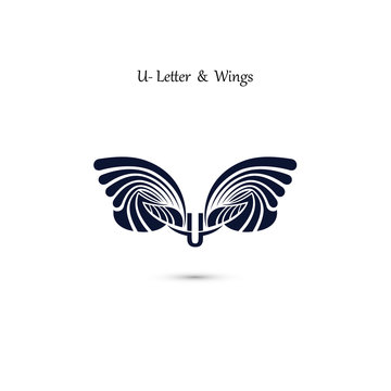 U-letter sign and angel wings.Monogram wing vector logo template.Classic emblem.