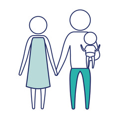 color blue silhouette of sections pictogram couple parents with a little boy carrying vector illustration