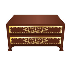 Decorative commode or cabinet for interior scene