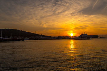 Fototapeta na wymiar Sunset in Yacht Marina in Cesme