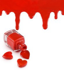 red nail polish and heart on a white background