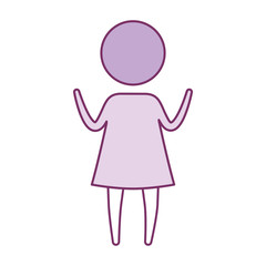 color purple silhouette of sections pictogram woman in dress with hands up vector illustration